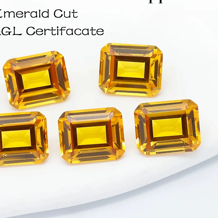 Authentic Lab Grown Yellow Sapphire Flame Melted Emerald Cut For Charms Advanced Jewelry Making Materials With Certificate Yellow Sapphire