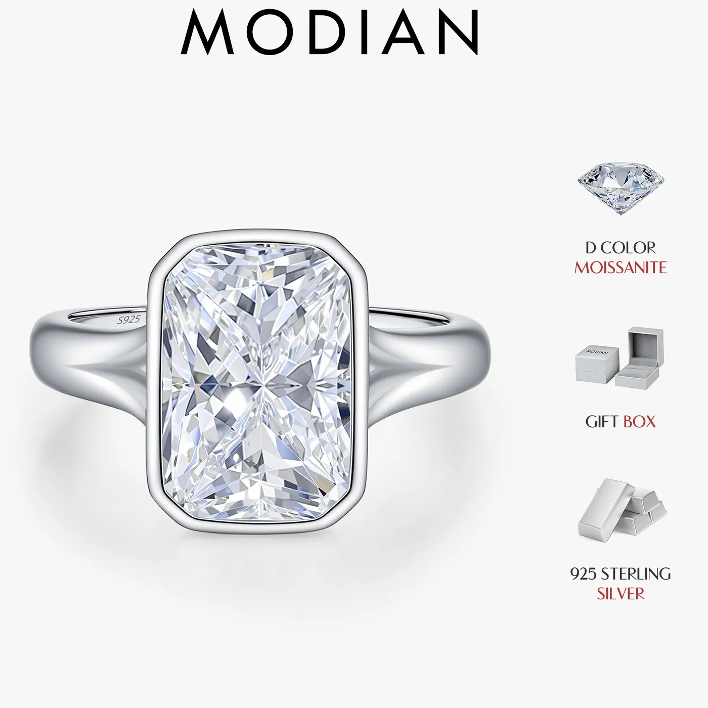 Authentic MODIAN 4.5CT D Color Moissanite Ring 925 Sterling Silver Rectangle Lab Diamond Wedding Statement Rings For Women Fine Jewelry