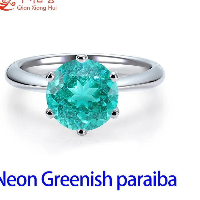 Authentic Round Shape 5-9mm Single Gemstone Lab Grown YAG Neon Green Paraiba S925 Silver Ring Jewelry Women Dating