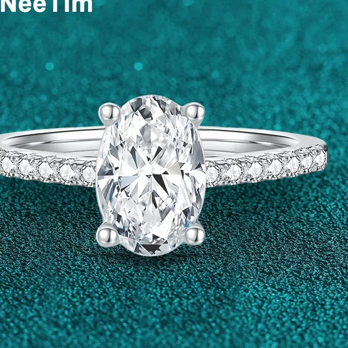 Authentic NeeTim 1ct 2ct Oval Cut Moissanite Ring for Women 925 Sterling Silver with Gold Plated Lab Diamond Rings Bands Fine Jewelry Gift
