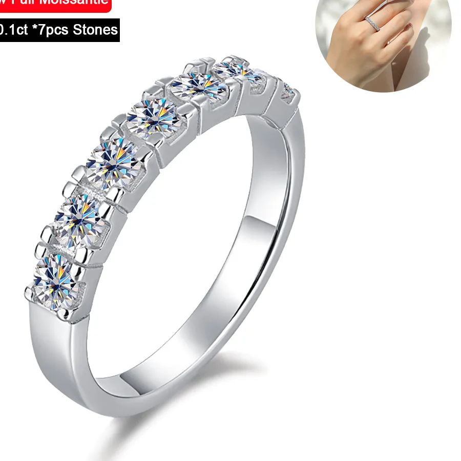 Authentic Serenity 0.7ct D Color Moissanite Rings For Women Solid S925 Silver Sparkling Lab Diamond Row Rings Plated 18k Fine Jewelry