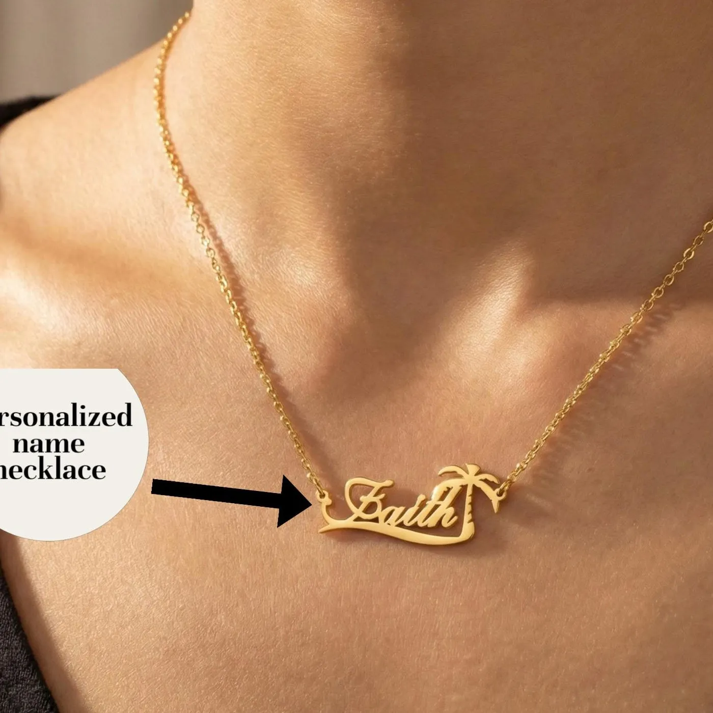 Authentic Custom Palm Tree Name Necklace Personalized Nameplate Choker Beach Necklace Coconut Necklaces For Women Jewelry