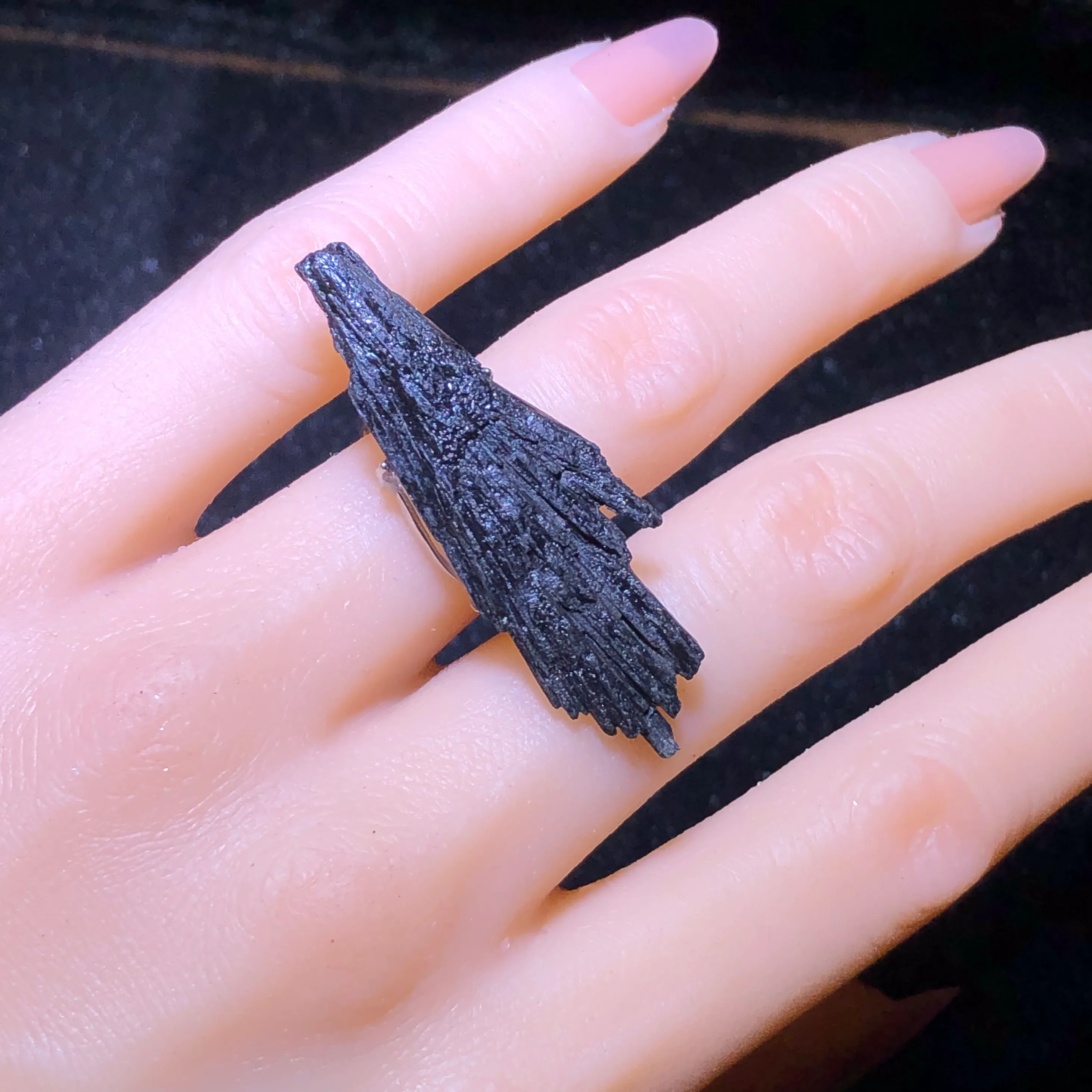 Authentic The Guardian of Shadows: Raw Black Tourmaline Angel Feather Ring