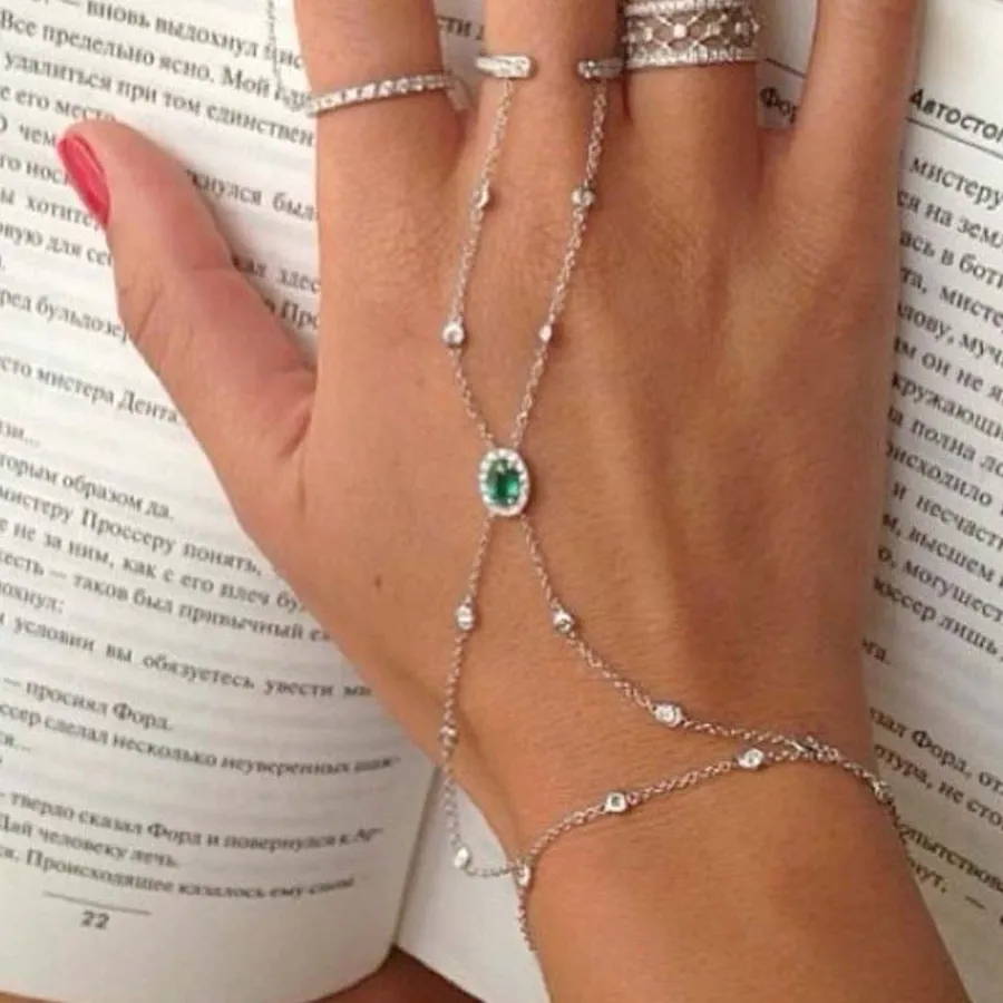 Authentic Stonefans Green Hand Jewelry Accessories 2025 Ring Rhinestone for Finger Trend Bangles Bridal Palm One Piece Wedding Bracelets