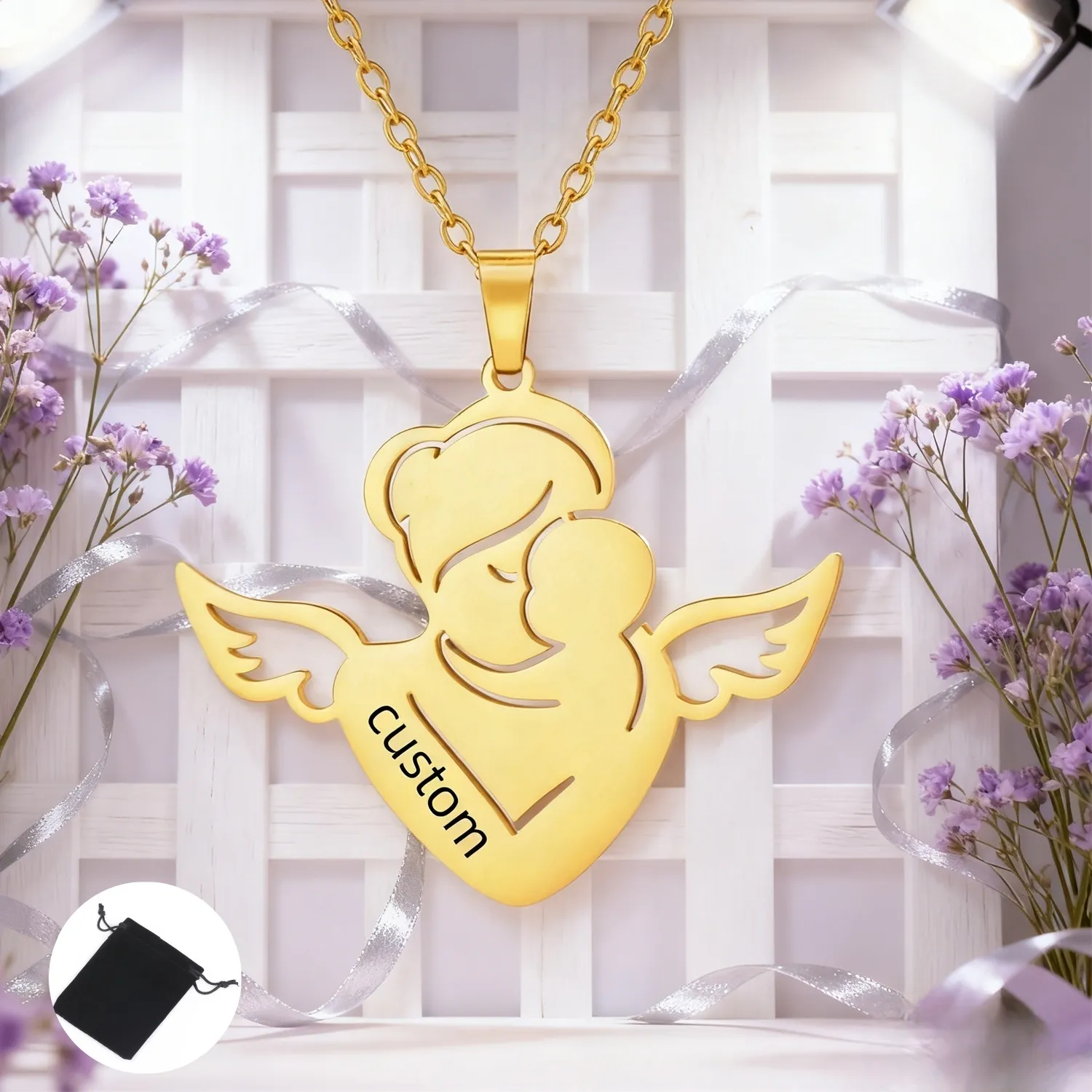 Authentic Customized Name Date Angel Mom Necklace Personalized Name Mother's Love Necklace Mother's Day Jewelry