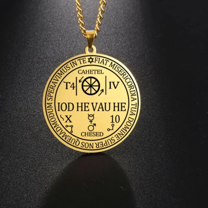 Authentic Dawapara Archangel Cahetel Fortune Seal Iod He Vau He Solomon Kabbalah Amulet Men Pendants Necklace Stainless Steel
