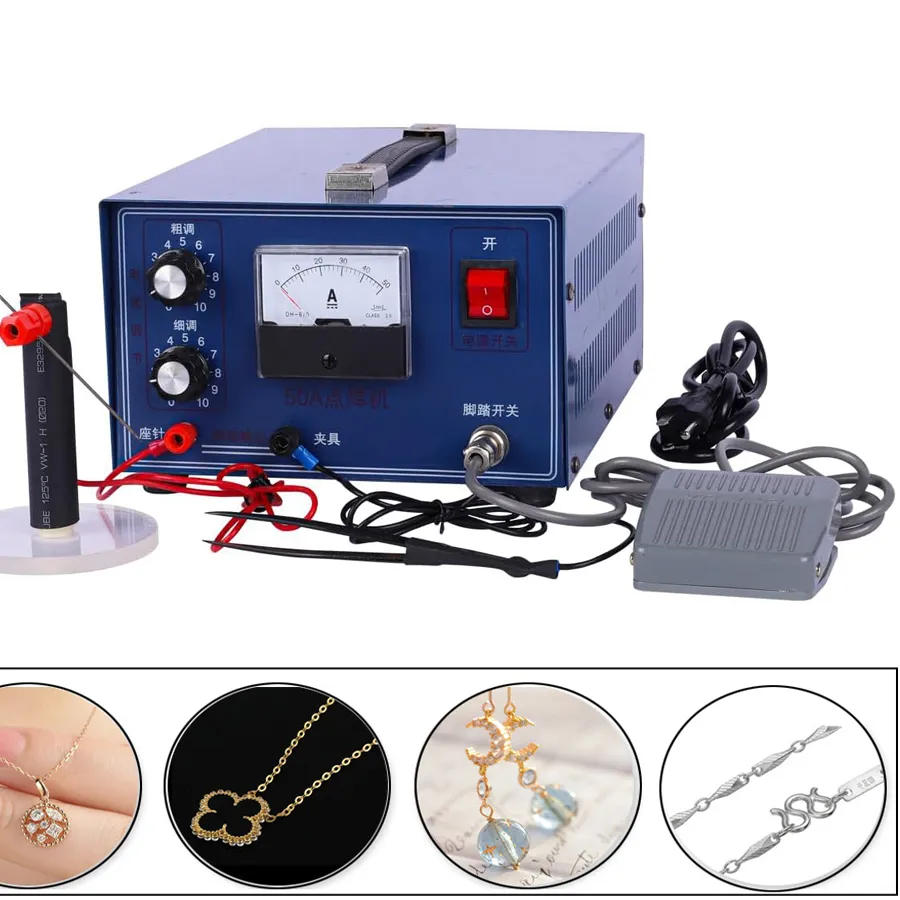 Authentic Jewelry Spot Welder - 50A 110V/220V Handheld Pulse Welding Machine for Gold Silver Platinum Portable Precision Welding Machine