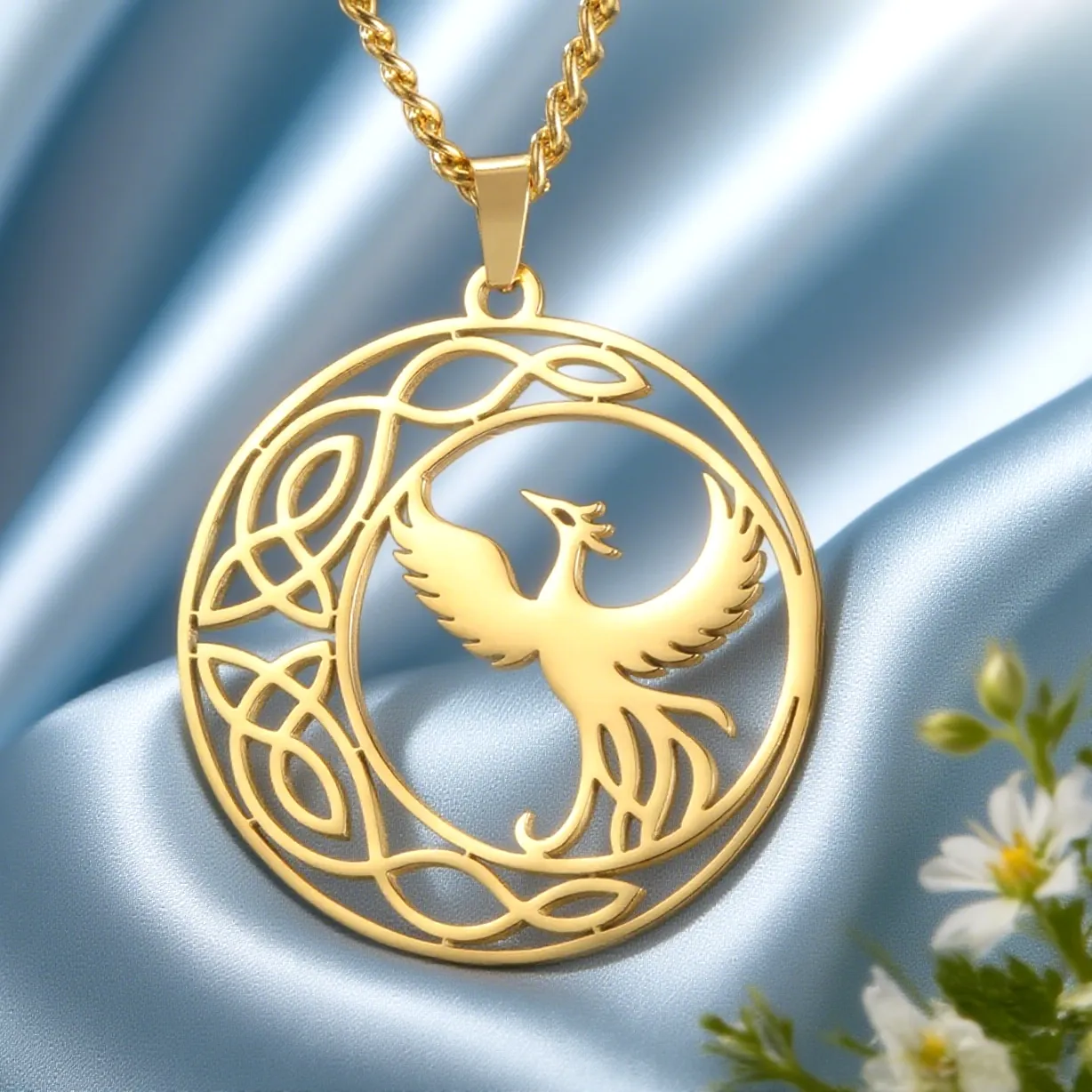 Authentic Dawapara Mythological Animals Phoenix Necklace Powerful Totem Celtics Crescent Moon Protection Amulet Jewelry