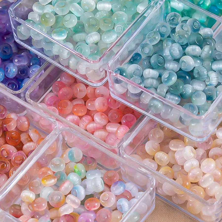 Authentic 800pcs 4mm Gradient Colorful High-Quality Glass Cat eye Seed Beads Rice Spacer Bead For  Necklace DIY Jewelry Making Accessories