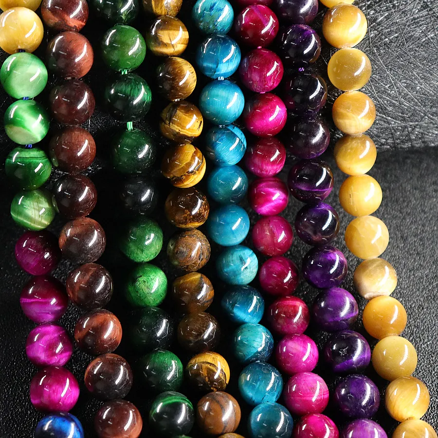 Authentic Colorful Tiger Eye Natural Stone Round Loose Beads 4Mm 6Mm 8Mm 10Mm 12Mm For Jewelry Making Diy Bracelet Findings