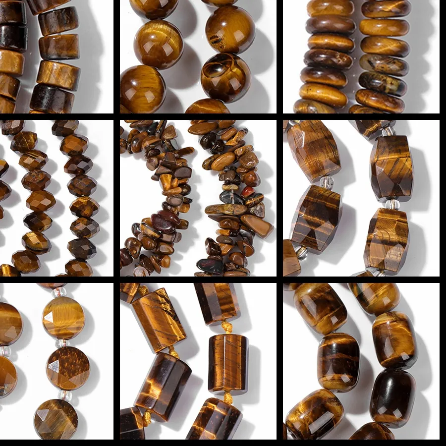 Authentic Natural Yellow Tiger Eye Stone Beads Loose Round Oval Flat Chips Heart Shape Spacer Beads For Jewelry Making Bracelet Necklace