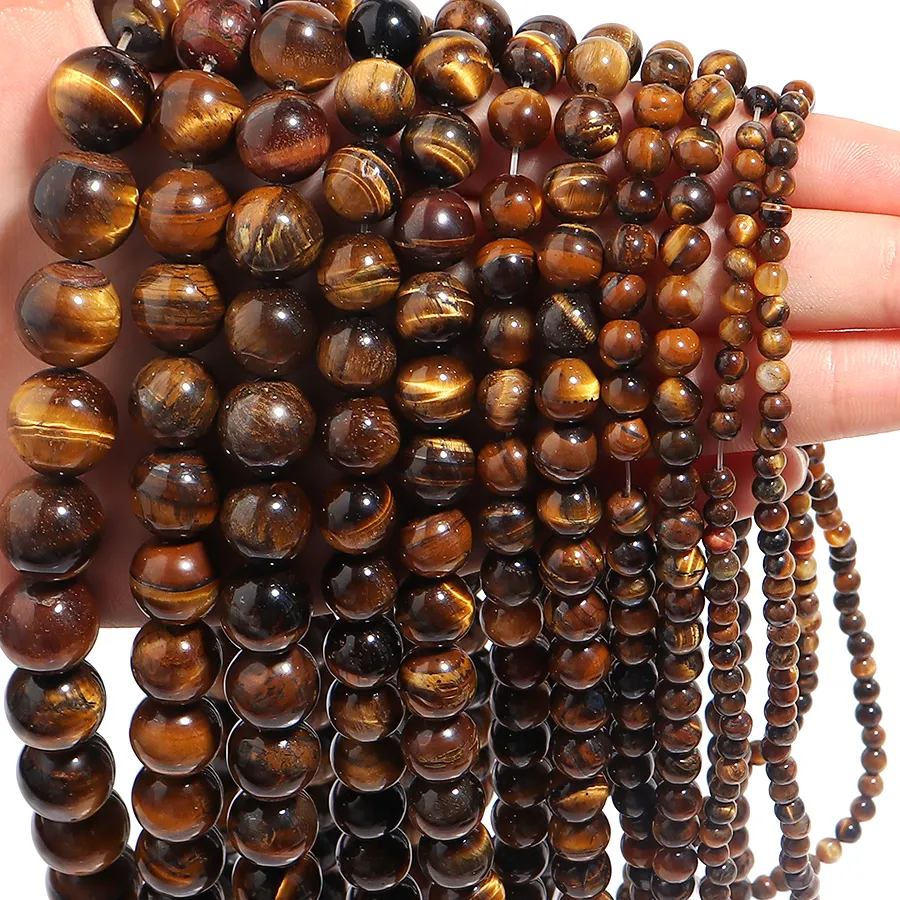 Authentic 1 Strand 4 6 8 10 12 14mm Natural Yellow Tiger Eye Stone Beads Smooth Round Loose Beads For Jewelry Making DIY Necklace Bracelet