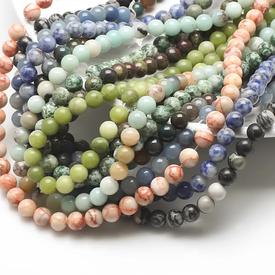 Authentic 46Pcs/Lot 8mm round Natural Stone Beads Set Agates Jaspers Tiger Eye Turquoises for DIY Bracelet Necklace Jewelry Making