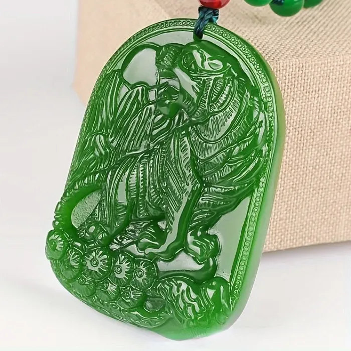 Authentic Natural Stone Tiger Pendant, Spinach Green, Zodiac Tiger Brand Pendant, Zodiac