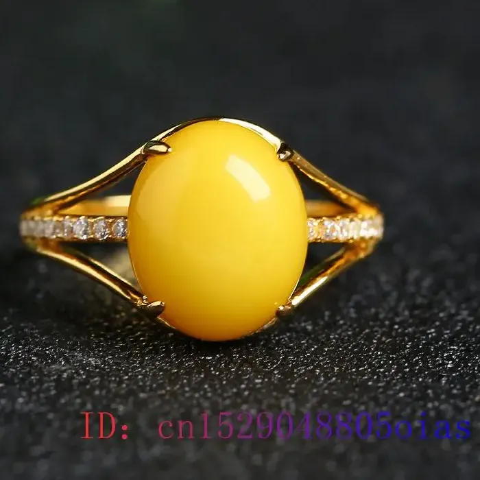 Authentic Yellow Amber Ring Lucky Charm Gemstone Zircon Women Amulet Jewelry Natural Crystal