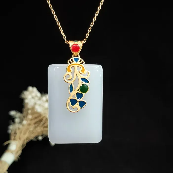 Authentic Chalcedony Jade Amulet Silver Choker Of Tranquil Power