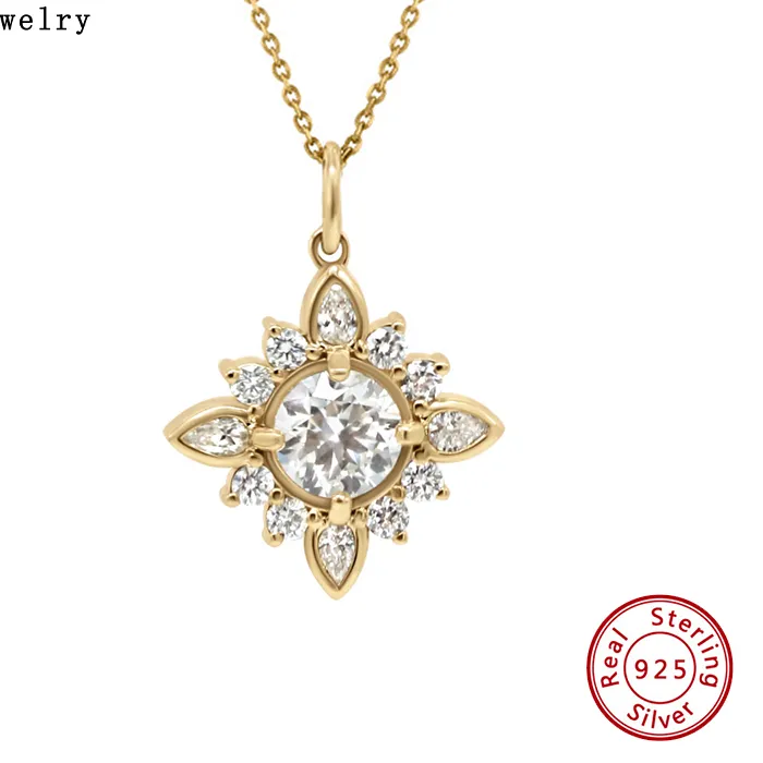 Authentic Trendy Fine Jewelry Plata De Ley for Women 925 Sterling Silver Collares Luxury Gorgeous Flower Star Zircon Pendant Necklaces