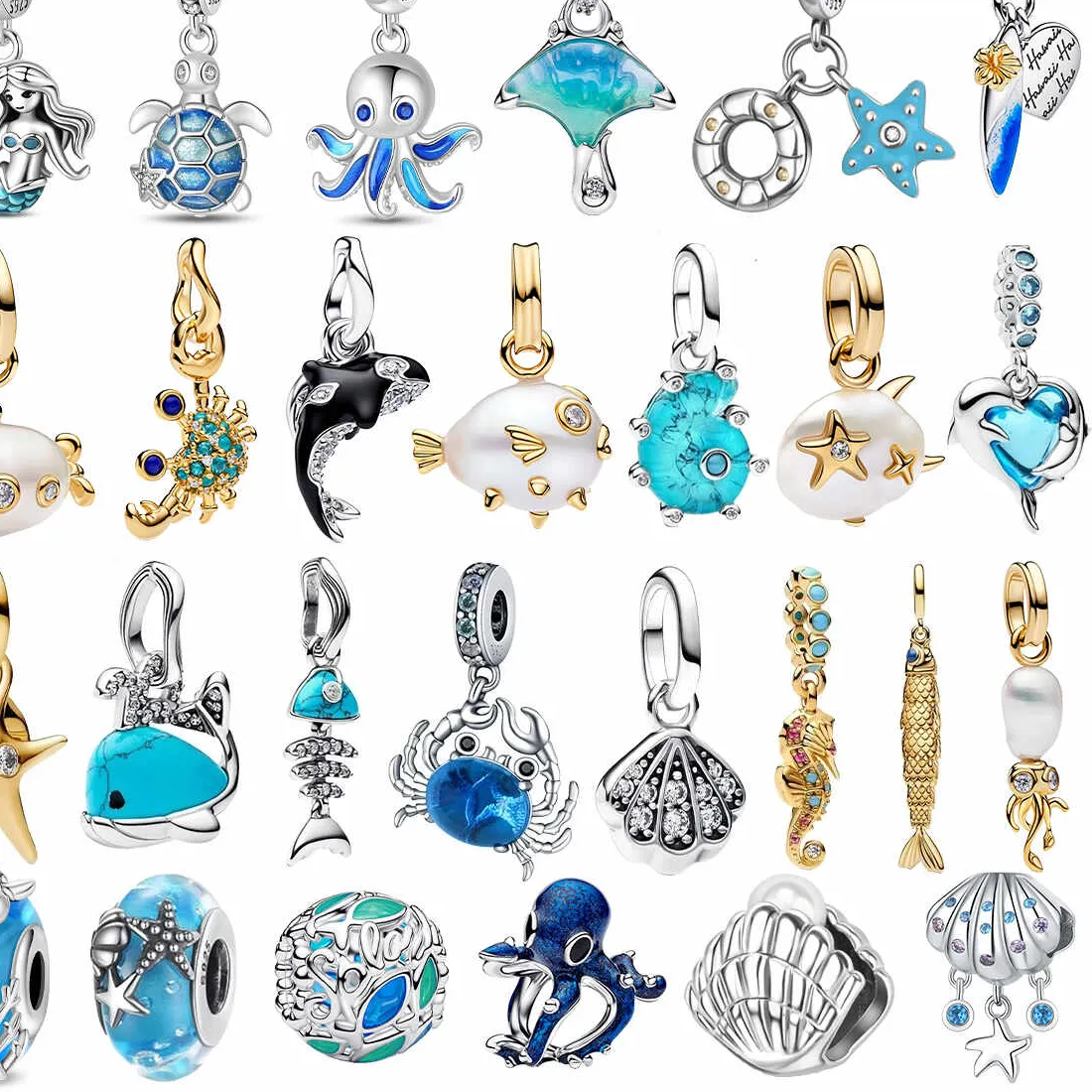 Authentic Original 925 Sterling Silver Charms Fish Shell Turtle Starfish Whale Beads Pendant Bracelets Necklaces Womens DIY Jewelry Gift