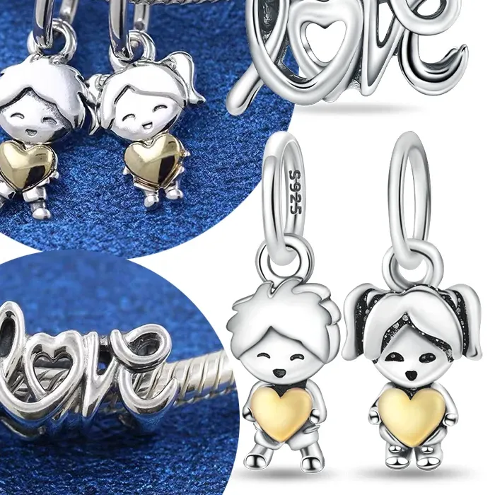 Authentic 925 Silver Couple Series Love & Dangle Charms Heart Beads Fit Original Bracelet Diy Fine Jewelry