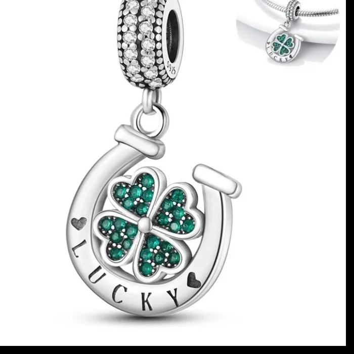 Authentic Original 925 sterling silver Horseshoe Clover Pendant Charms Pendant  Fit DIY bracelet necklace Gift for Her，Colgante Plata