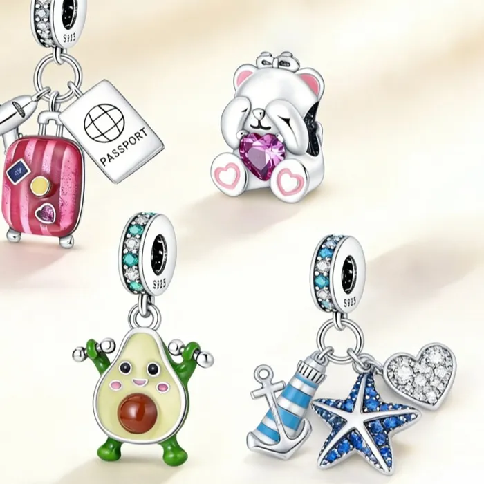 Authentic 925 Sterling Silver Avocado Bear Charms Pendant with Cubic Zirconia,Fit DIY bracelet necklace Gift for Her,Colgante Plata