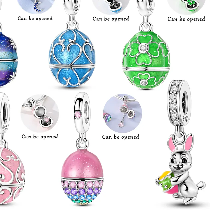 Authentic Charms plata de ley Original Beads Open able Easter Egg Pendant Fits 3mm Bracelets Necklace For Women Luxury DIY Jewelry Gifts