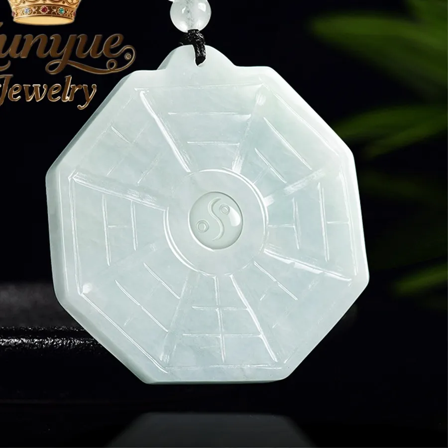 Authentic Natural Burmese A-Grade Jadeite Taiji Bagua Jade Pendant Ice-Type Jadeite Pendant Style Pendant Fortune Safety Buckle Amulet