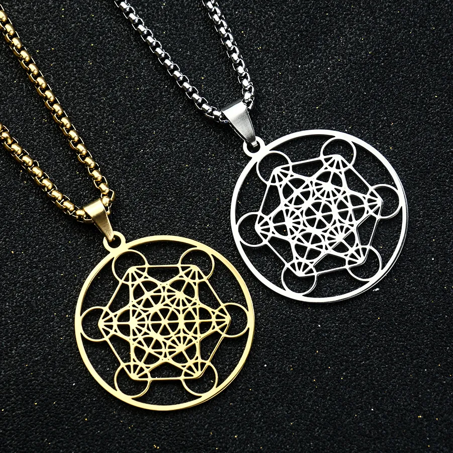 Authentic Stainless Steel Pendant Necklace Sacred Geometry Chakras Meditation Moon Goddess Star of David Archangel Metatron Hexagon Yoga