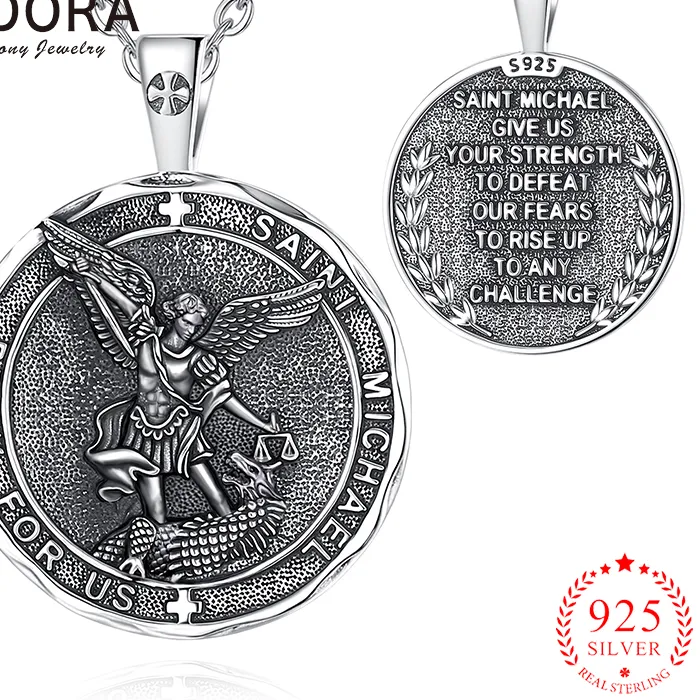 Authentic Eudora Saint Michael Necklace 925 Sterling Silver Archangel Amulet Medal Cross Pendant Christian Jewelry