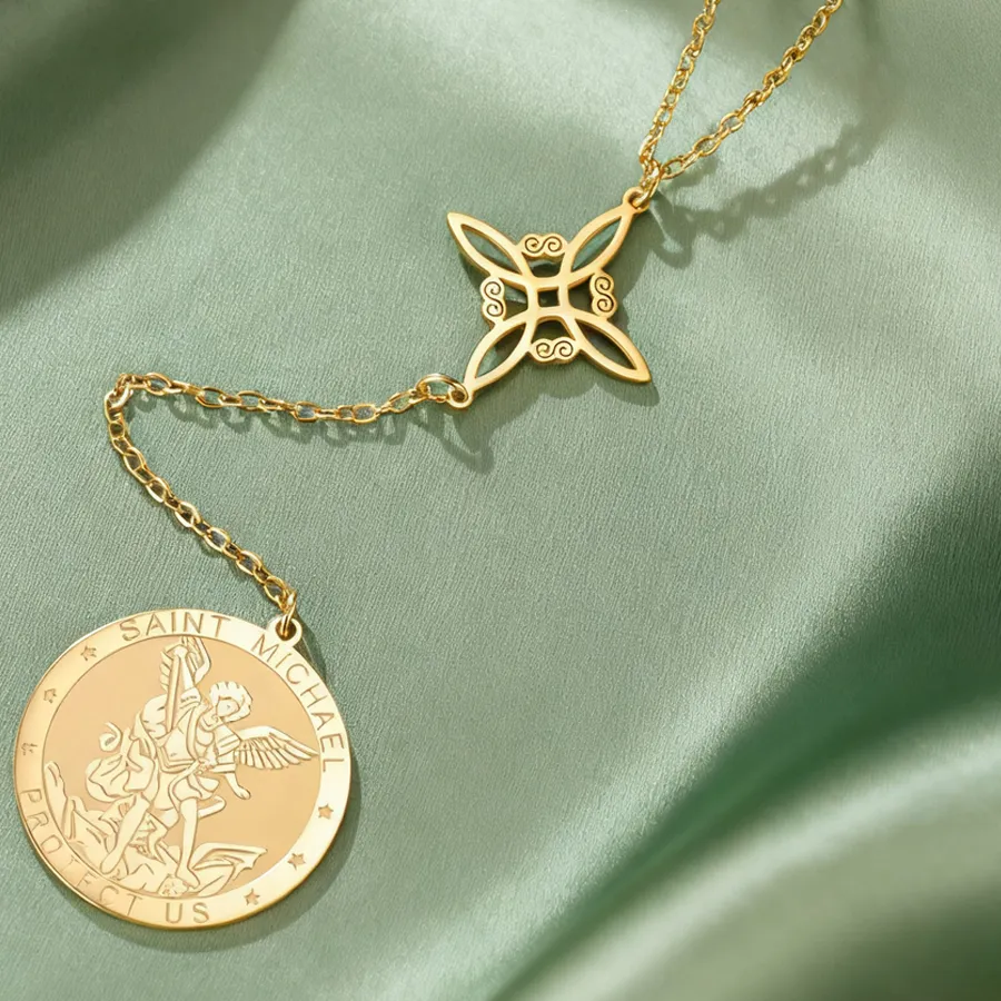 Authentic Dawapara Saint Michael Archangel Pendant Witch Knot Necklace Religious Protection Amulet Jewelry