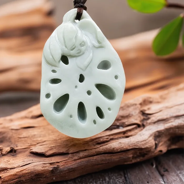 Authentic Lotus Bloom of Serenity: Jade Pendant for Inner Peace
