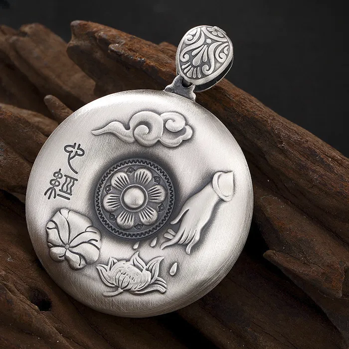 Authentic The Lotus and the Mantra: Solid Sterling Silver Heart Sutra Amulet
