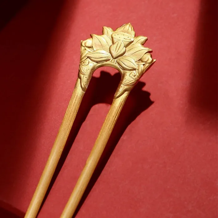 Authentic Creative antique gold crafts Lotus flower hair accessories in retro classic tiara Hanfu cheongsam accessories pin jewelry