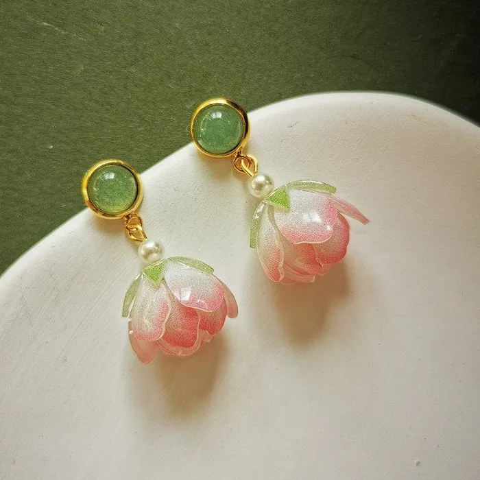 Authentic Sacred Pink Lotus Earrings - Guardian of Elegance and Spiritual Bloom