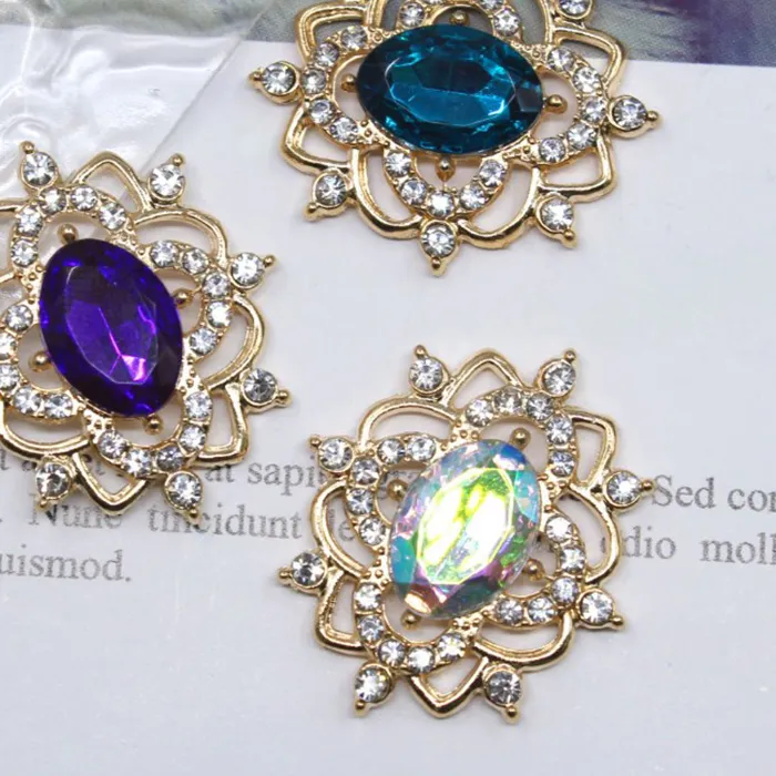 Authentic 27*31MM 29*32mm Oval Water Diamond Alloy Flower Plate Jewelry Accessories Diy Wedding Dress Bow Headwear Jewelry Accessories 1PC