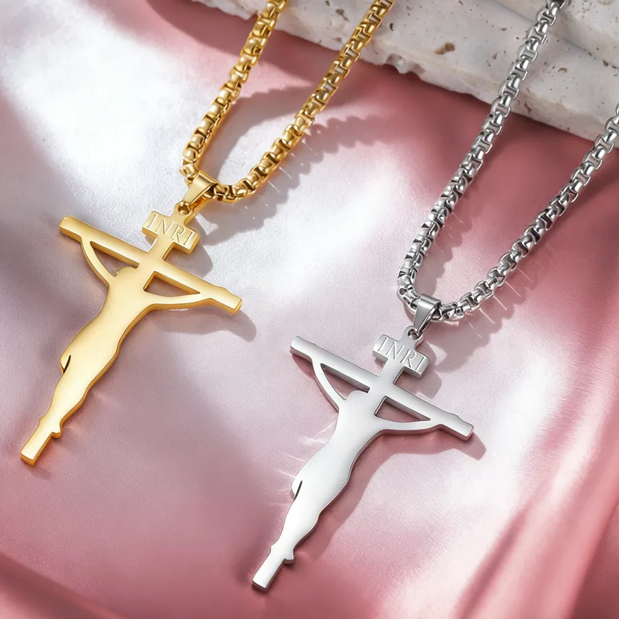 Authentic Dawapara INRI Crucifix Jesus Cross Pendant Necklace Christian Catholic Men Faith Necklace Stainless Steel Jewelry