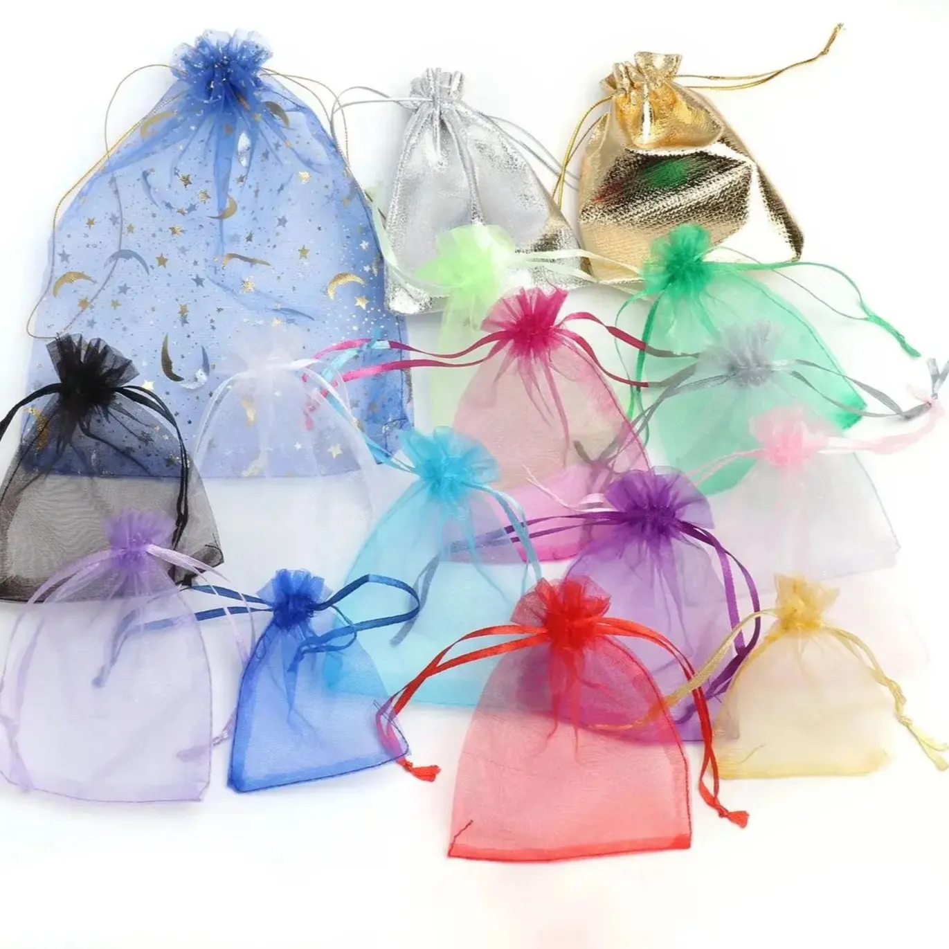 Authentic 50pcs 7x9 9x12 10x15 Organza Bags Jewelry Packaging Bags Gift Engagement Wedding Party Decoration Drawstring Packaging Pouches