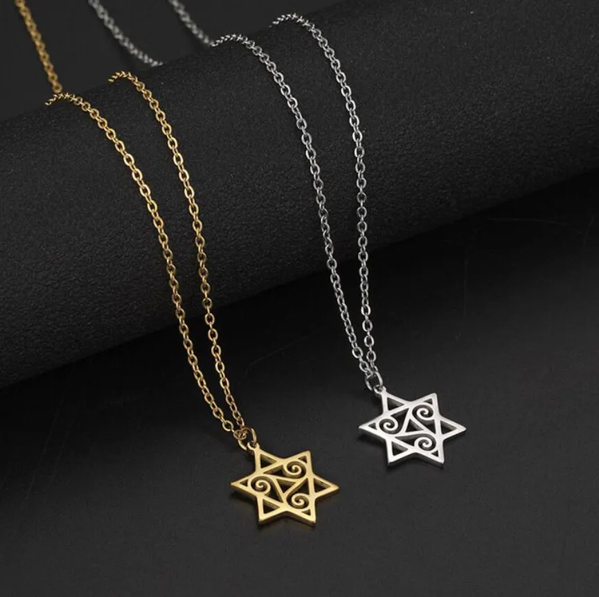 Authentic 1PC Hexagram Chain Necklace Women Men Cutout Star of David Hexagon Choker Necklace Mezuzah Jewelry F1521