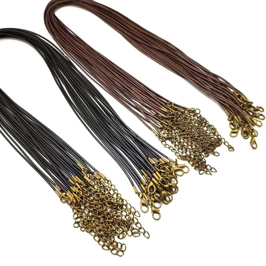 Authentic 20pcs 45cm Brown Waxed Necklace Cord with Bronze Chain Lobster Clasp for DIY Bracelet Pendants Jewelry Making Beading Supply
