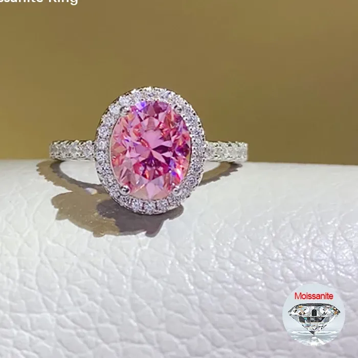 Authentic Rose-Tinted Elegance: Pink Oval Moissanite Ring