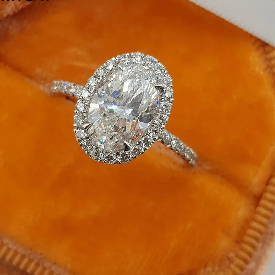 Authentic 1/2/3/5CT Oval Halo Moissanite Engagement Ring For Women Sparkling D Color Diamond 925 Sterling Silver Wedding Band Jewelry
