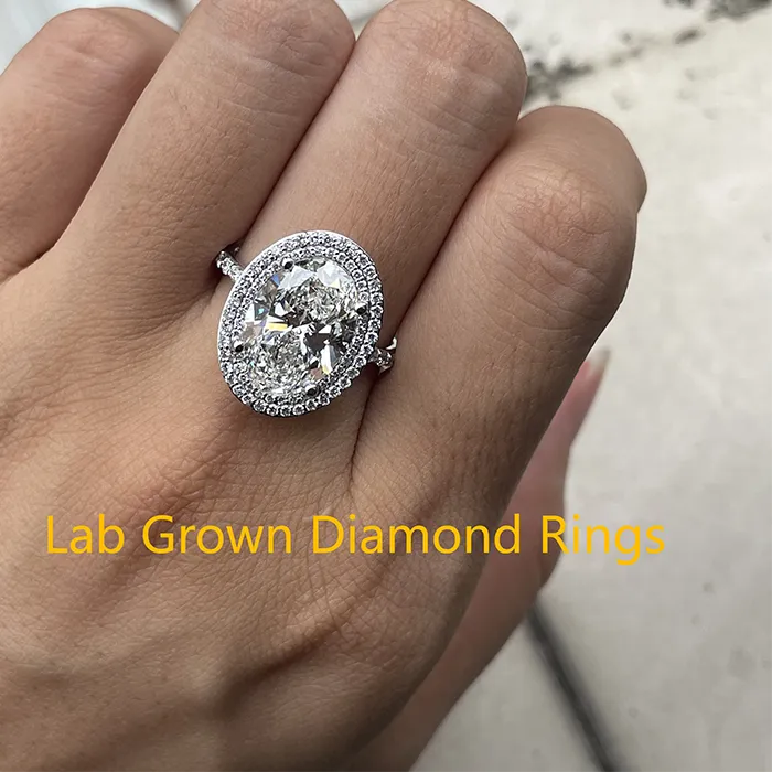 Authentic 5CT Oval Diamond Engagement Ring IGI Lab-Grown Diamond DEF VS-VVS Hidden Halo Platinum 950 Ring For Women Party Jewelry