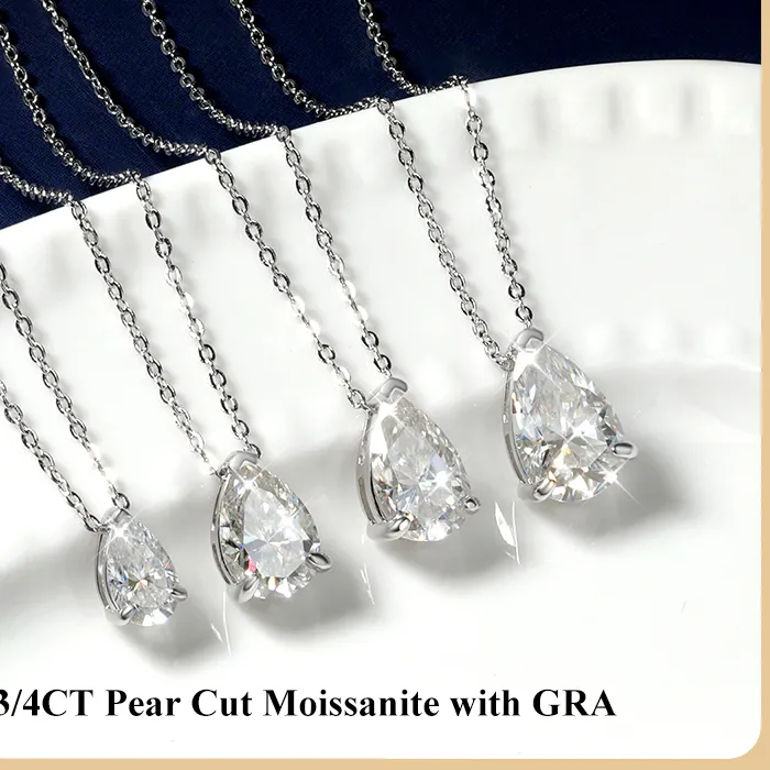 Authentic EWYA Pear Cut 1-5CT Solitaire Moissanite Diamond Pendant for Woman Man 925 Silver Plated 18k Wedding Bridal Neck Chain Necklace