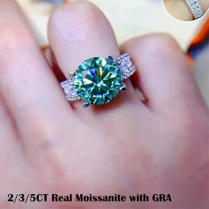 Authentic FEOBUR 2/3/5CT Green Moissanite Rings for Women Certified 925 Sterling Silver Lab Diamond Engagement Ring Wedding Jewelry GRA