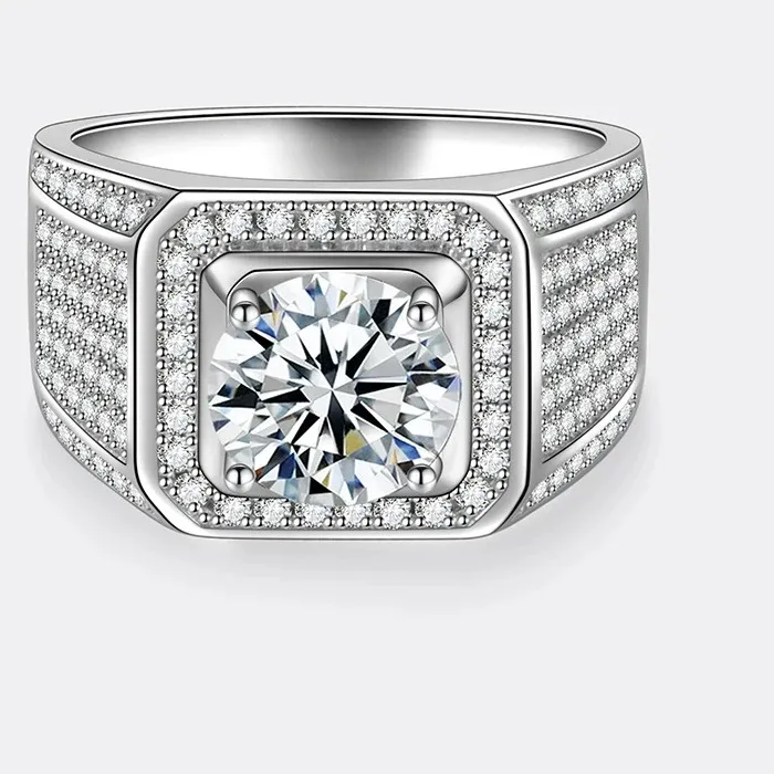 Authentic 2/5CT Moissanite Ring for Men S925 Pure Silver Set With Bright Diamonds Engagement Ring Luxury Wedding Jewelry