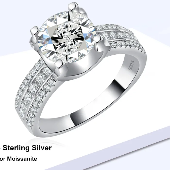Authentic Tezzc Hot Selling 2-5ct Moissanite Ring For Woman 925 Silver Plated With White Gold Luxury Engagement Wedding Rings Jewelry Gift