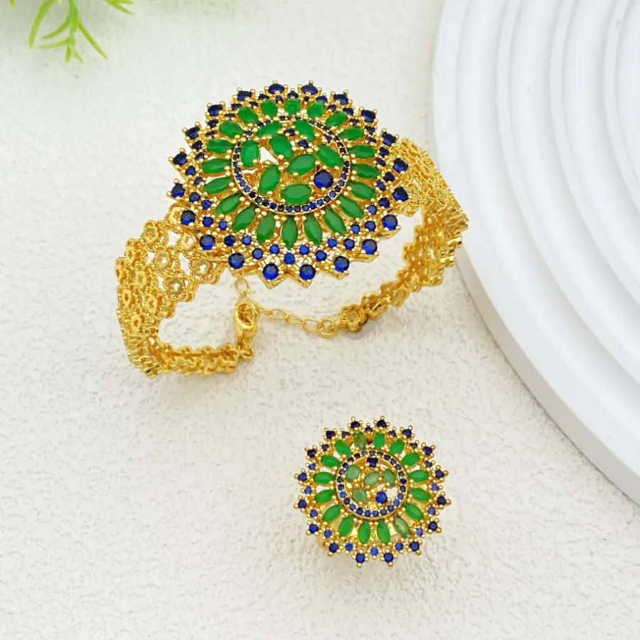 Authentic Celestial Dawn: Gold‑Plated Zircon Bangle & Ring Set for Daily Radiance