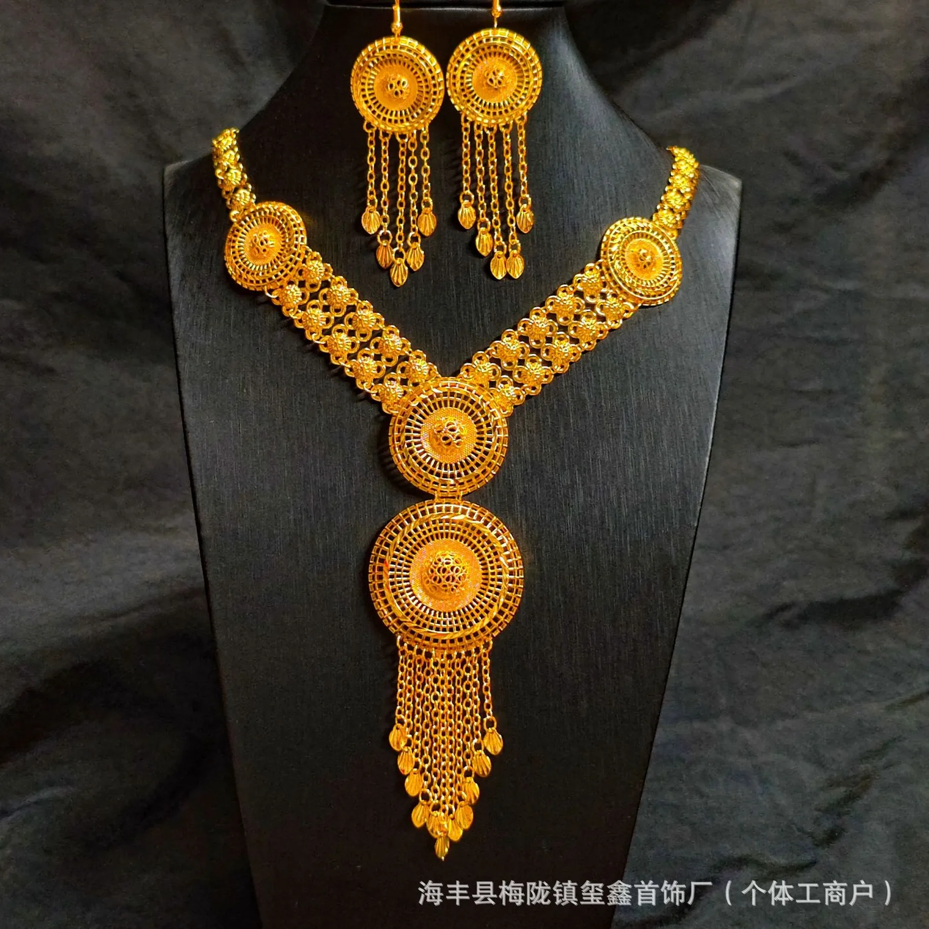 Authentic Luxury 24K 9999 Pure Gold real gold Dubai Necklace Compasses Grid Women's Set Love Necklace
