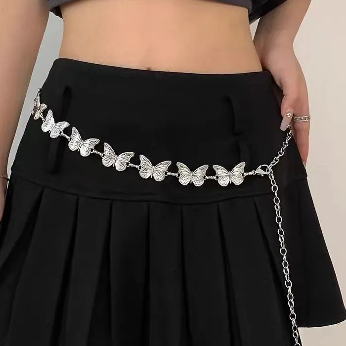 Authentic Butterfly Belt Waist Chain For Women Girl Silver Color Punk Metal Belly Belts Chain Body Chain Waistband Charm Jewelry