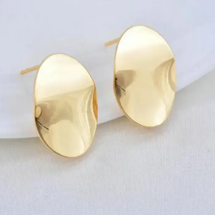 Authentic 20*13 MM 14K Gold Color Plated Brass Oval Wave Pattern Stud Earrings High Quality Diy DIY Jewelry Making Finding Accessories